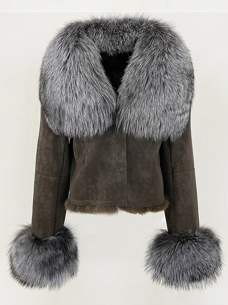 Luxurious Suede Real Warm Fur Short Coat