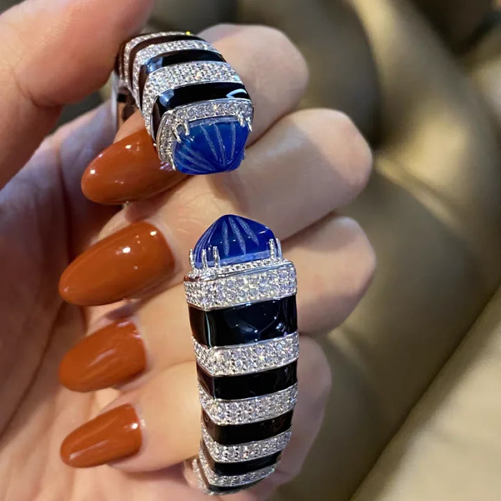 Romantic Blue Zircon Cuff Bangle