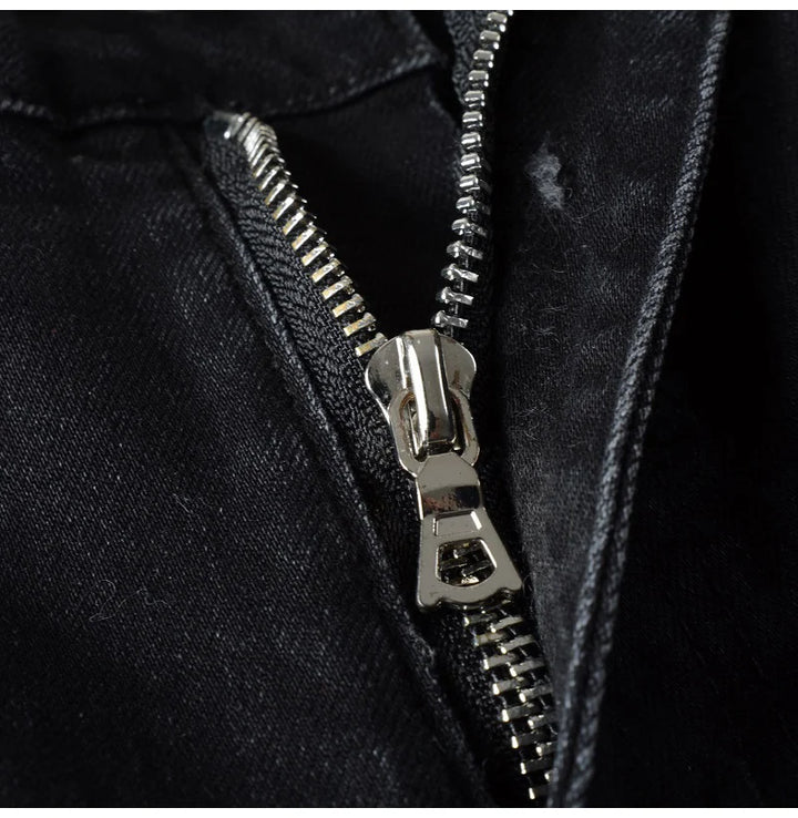 Bold Cracked Patch Biker Jeans Pants