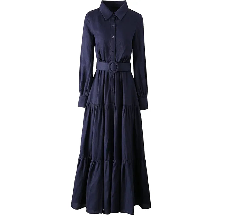 Turn-Down Collar Lace-Up Dress