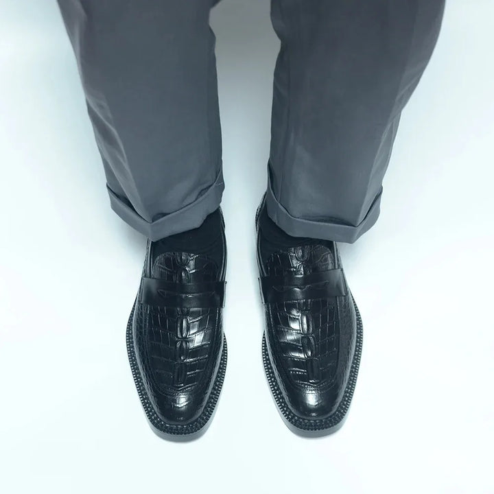 Black Natural Leather Penny Loafers