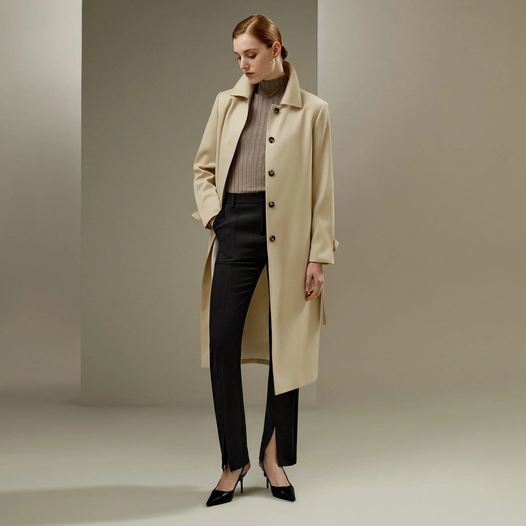 Repellent Silk-Wool Blend Trench Coat