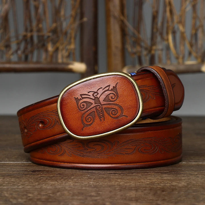 Elegant Laser Engraved Leather Belt