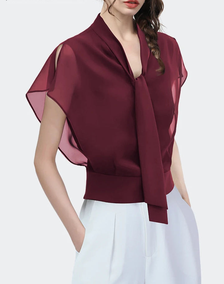 Elegant Wine Red Chiffon Blouse