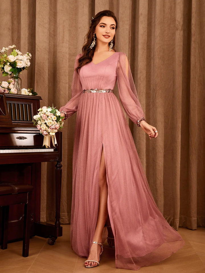 Effective Gauze Applique Evening Dress