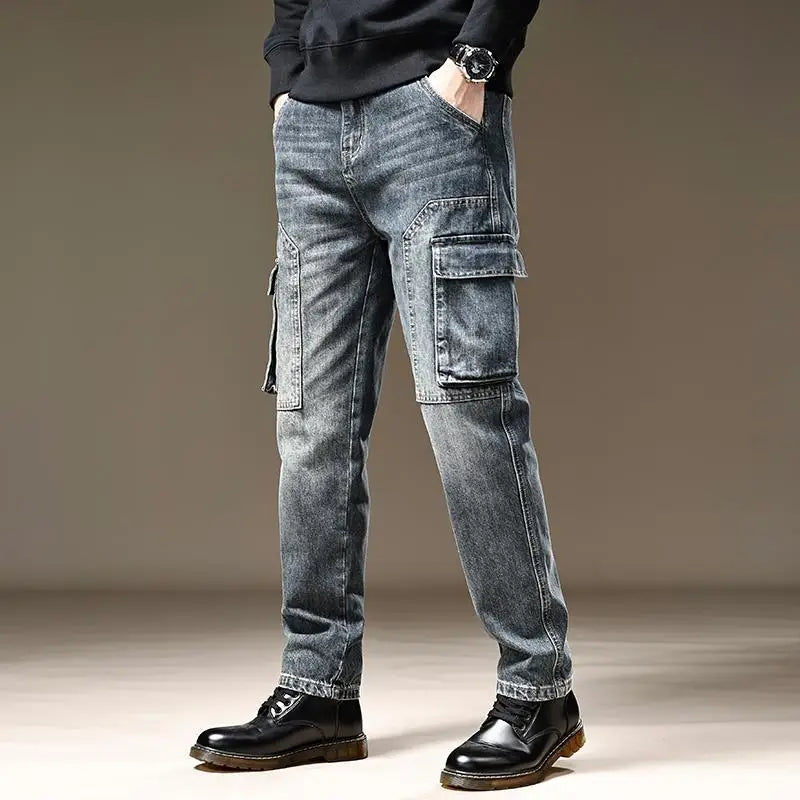 Stacked Cargo Style Denim Jeans Pants