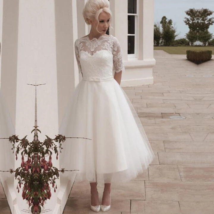 Graceful Lace Appliqué Short Bridal Dress