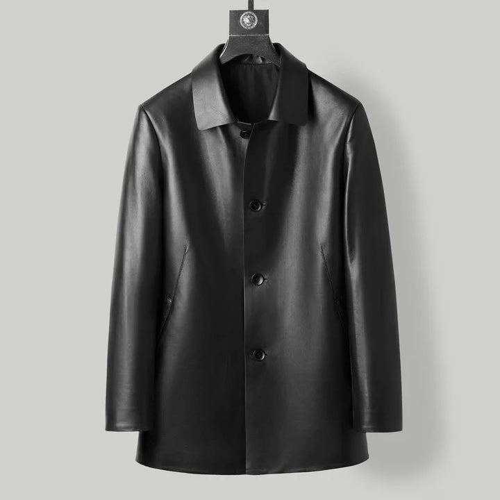 Black leather coat on a gray background