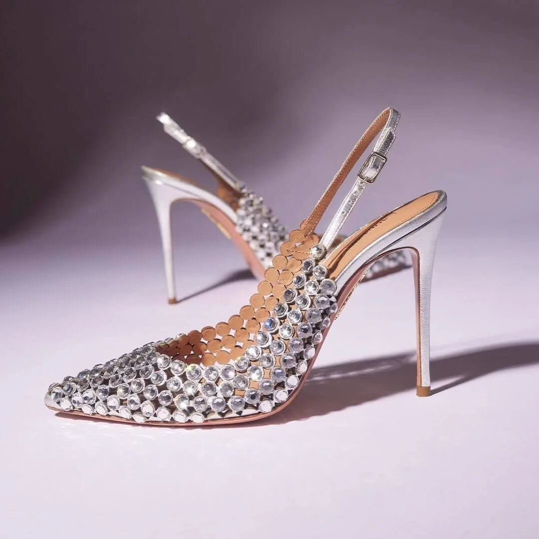 Diamond Strap Pointed Toe Bridal Heels
