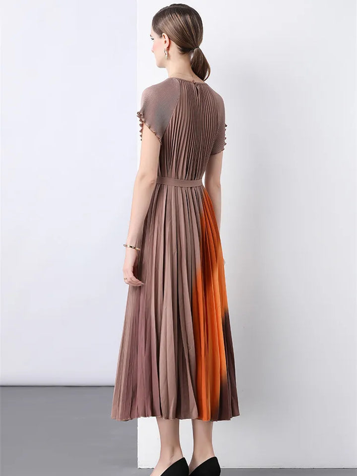 Vintage Striped Pleated Formal Dress