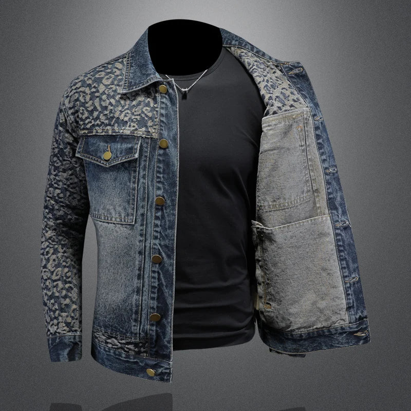 Premium Spliced Jacquard Denim Jacket