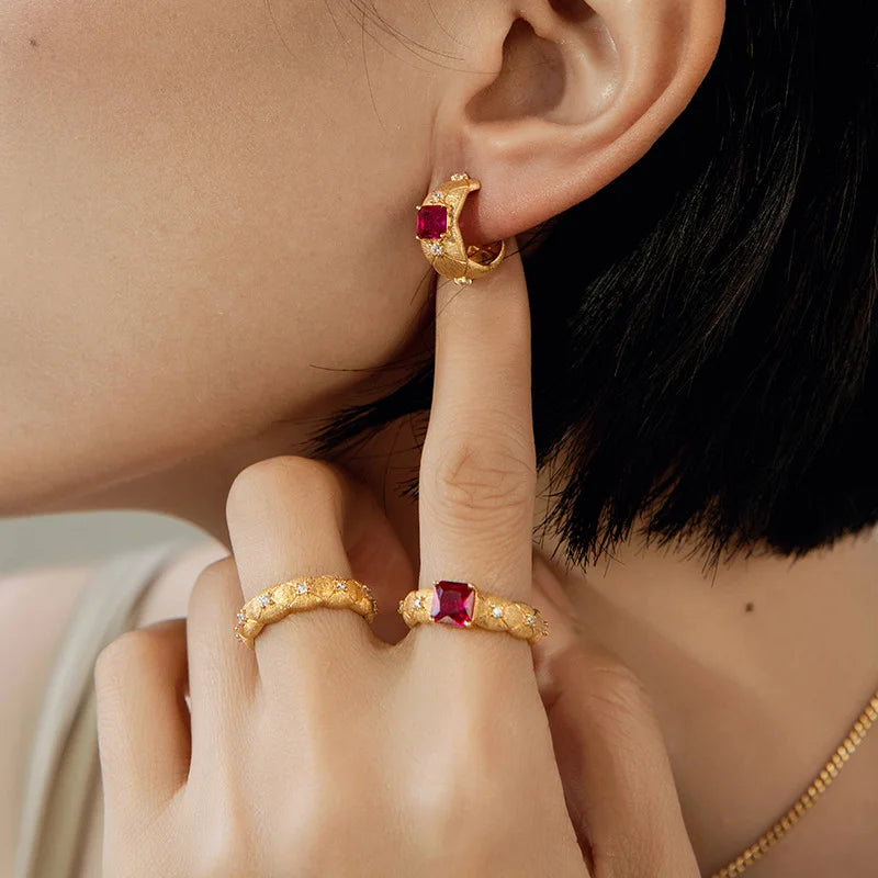 Vintage Ruby Hoop Earrings