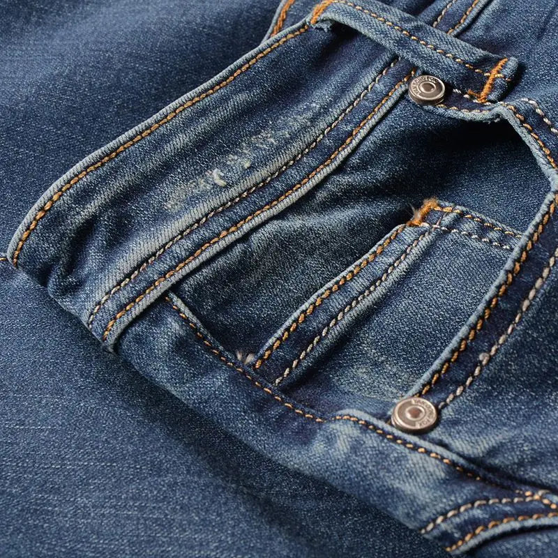 Trendy Elastic Ripped Splicing Denim Pants