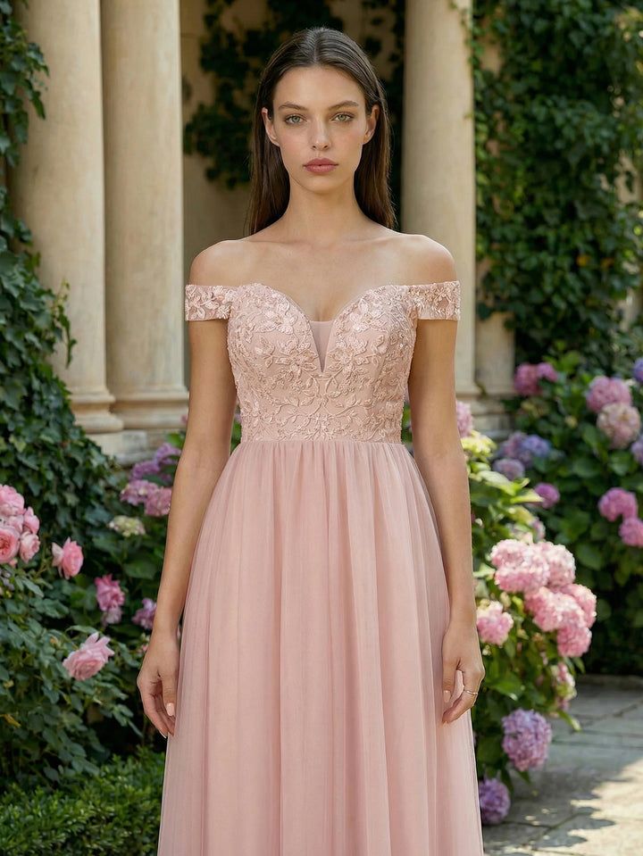Refined Lace Appliques Off-Shoulder Dress