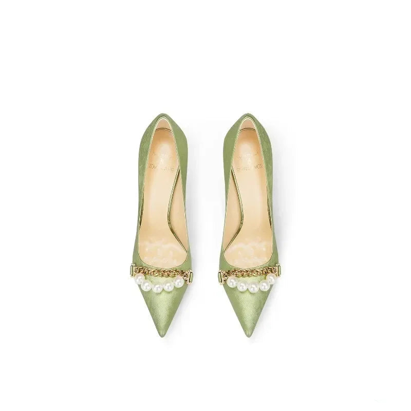 Beautiful Grass Green Satin High Heels