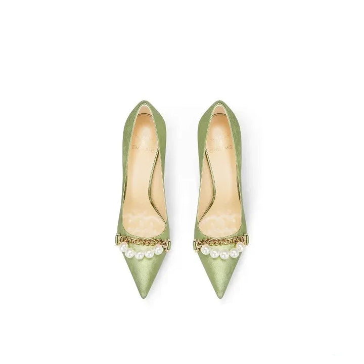 Beautiful Grass Green Satin High Heels