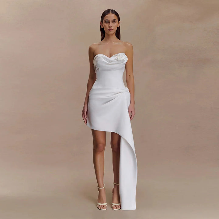Luxury Asymmetrical Flowers Short Wedding Dress