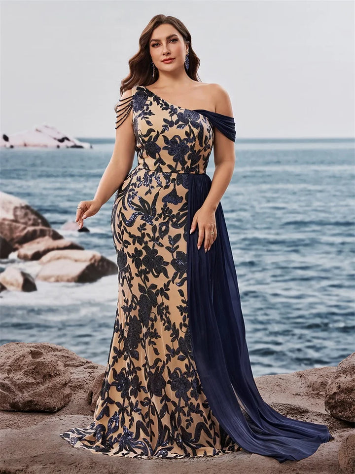Regal Beaded Sequin Evening Party Gown