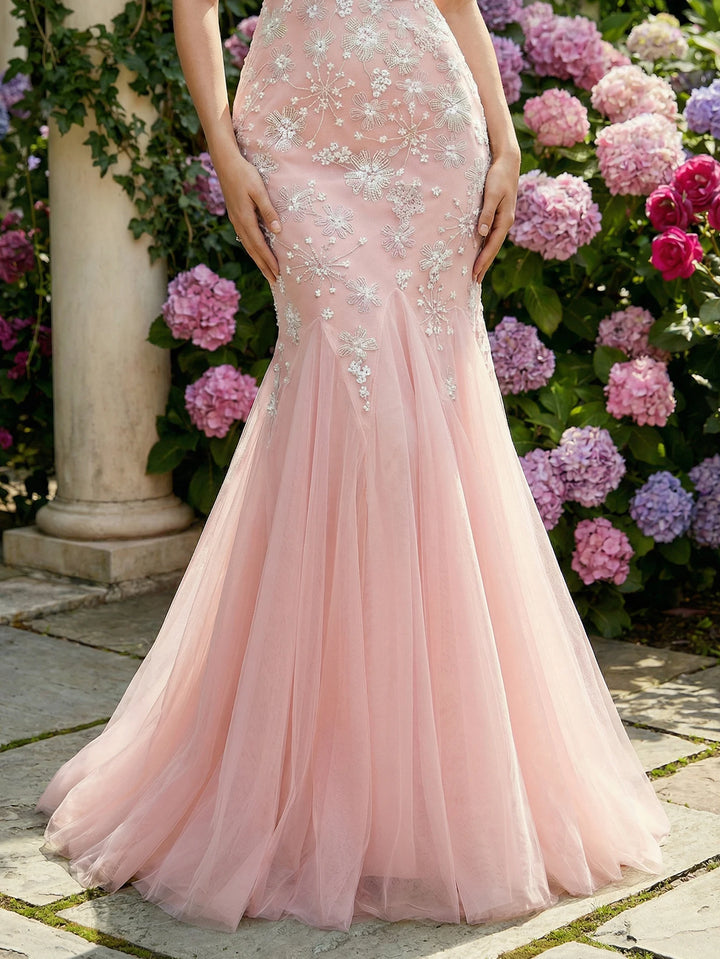 Alluring Tulle Floral Lace Evening Gown