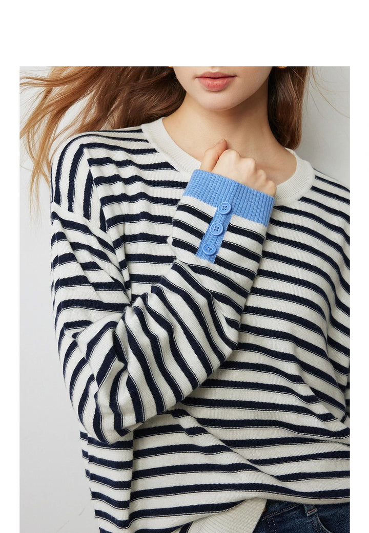 Contrasting Striped Pullover Tops