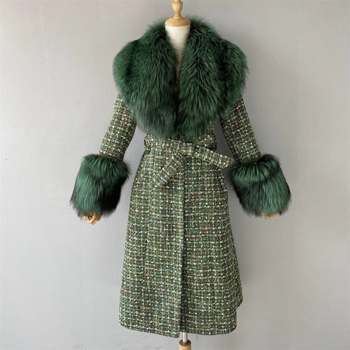 Luxury Big Real Fur Collar Trench Coat