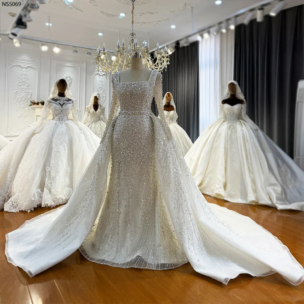 arabian princess wedding dress Lace Princess Beaded Arabic Wedding Sheer Neck Long Sleeves Tulle Bridal Dresses Sexy Vintage Gowns