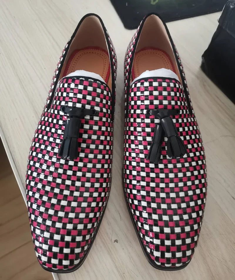 Sleek Woven Pattern Tassel Loafers