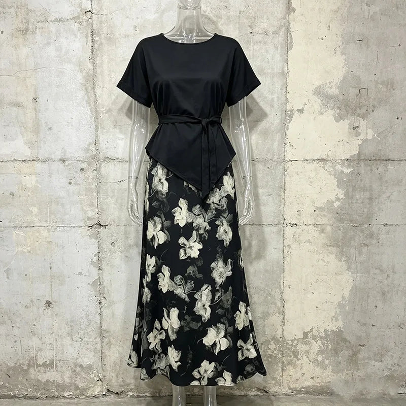 Ravishing Two Pieces Printed Skirt Dress
