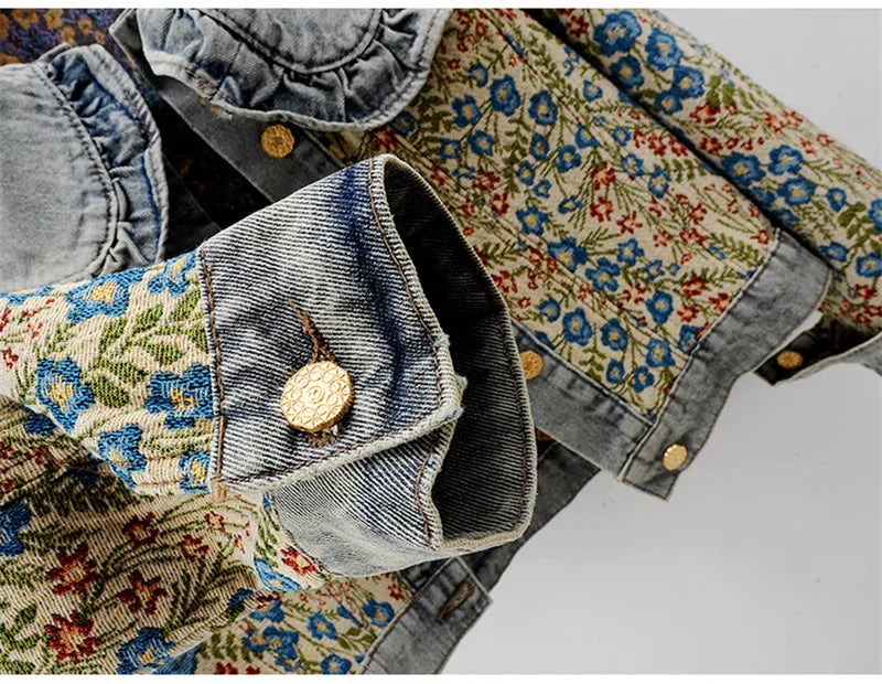 Stylish Embroidered Jacquard Denim Jacket