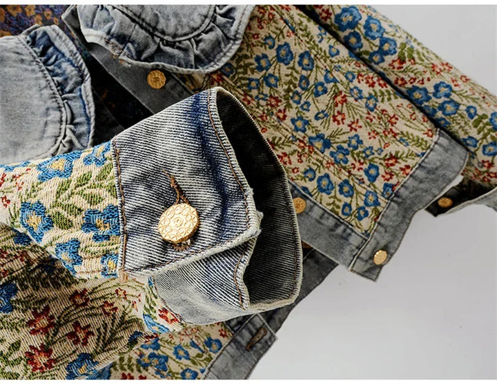 Stylish Embroidered Jacquard Denim Jacket