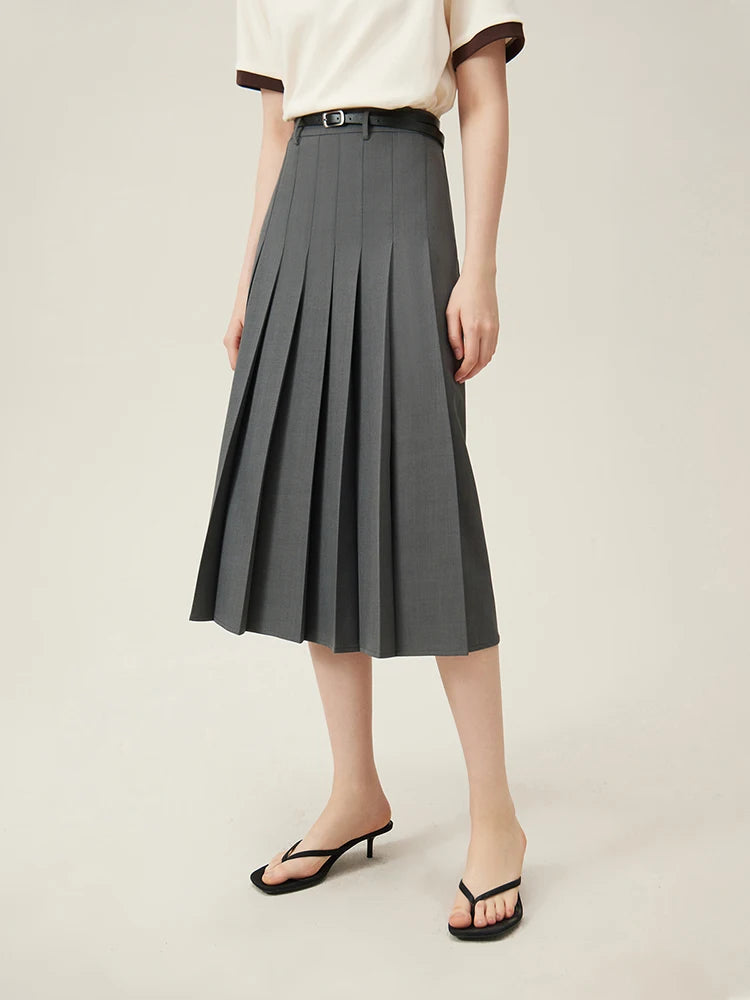 Zipper Waist Pleated Long Skirt