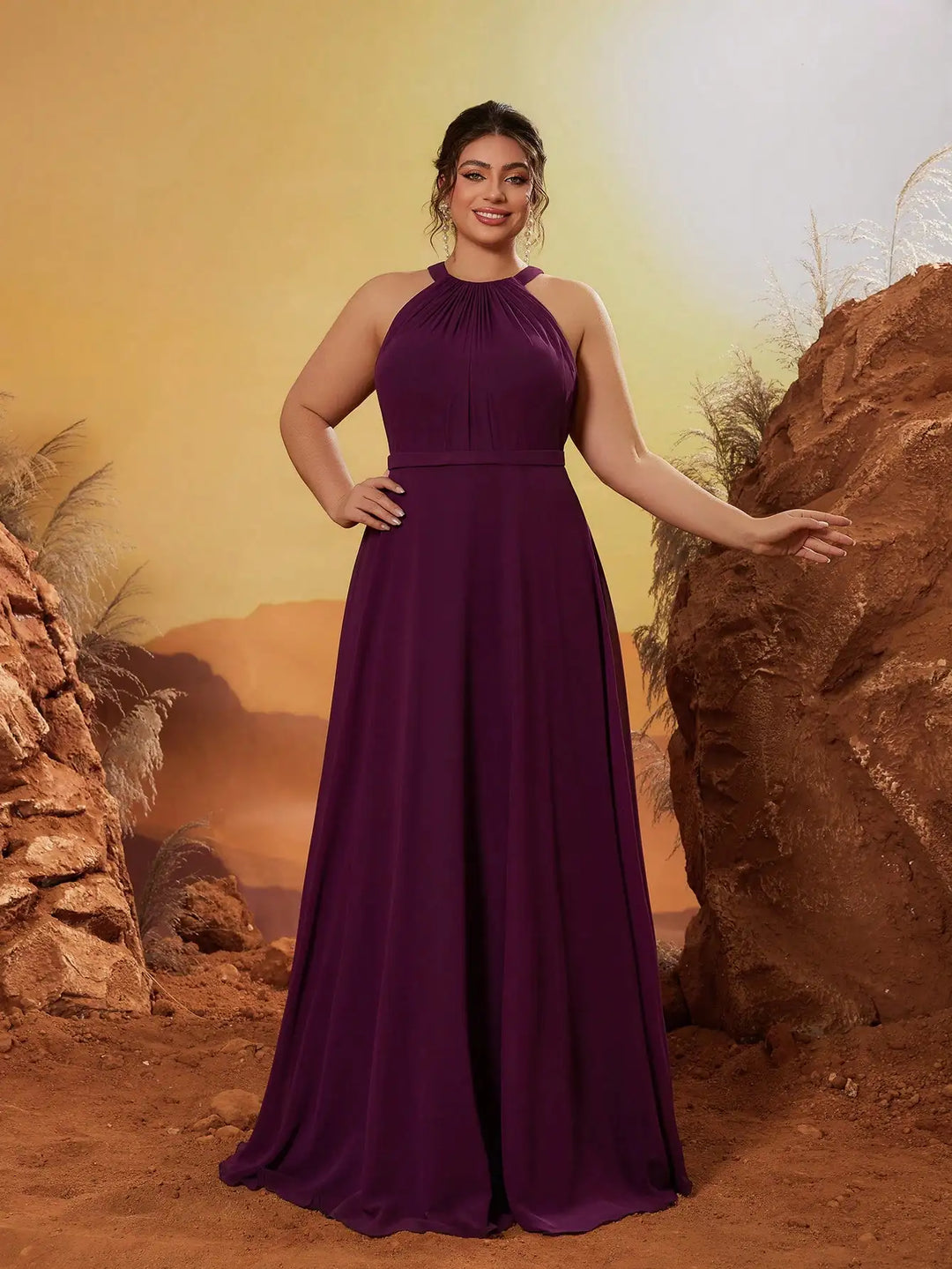 Regal Round-neck Strapless Long Dress