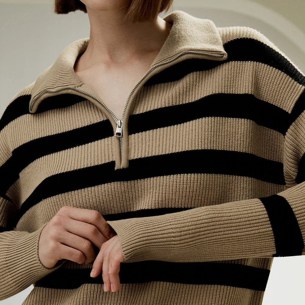 Versatile Striped Turtleneck Wool Sweater