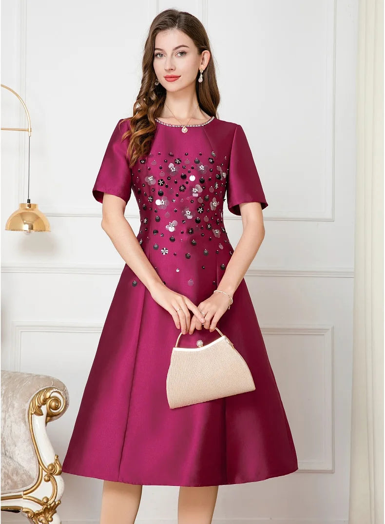 Sequined Embroidery Short Sleeve Party Dress