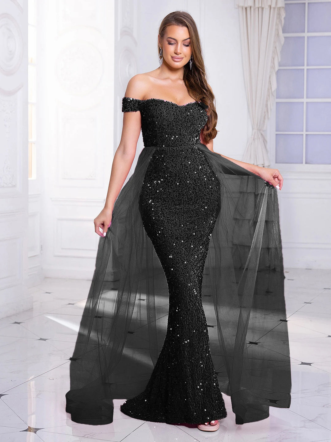 Glamorous Mesh Evening Party Gown