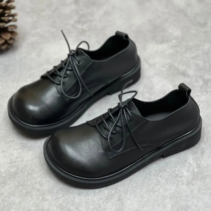 Smart Retro Leather Lace-Up Casual Pumps