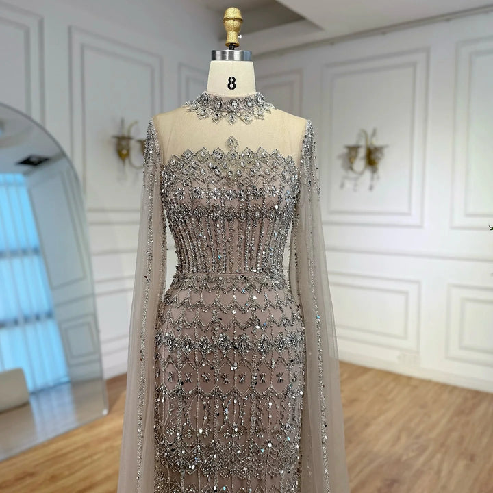 Wonderful Beaded Cape Sleeves Formal Occasion Gown