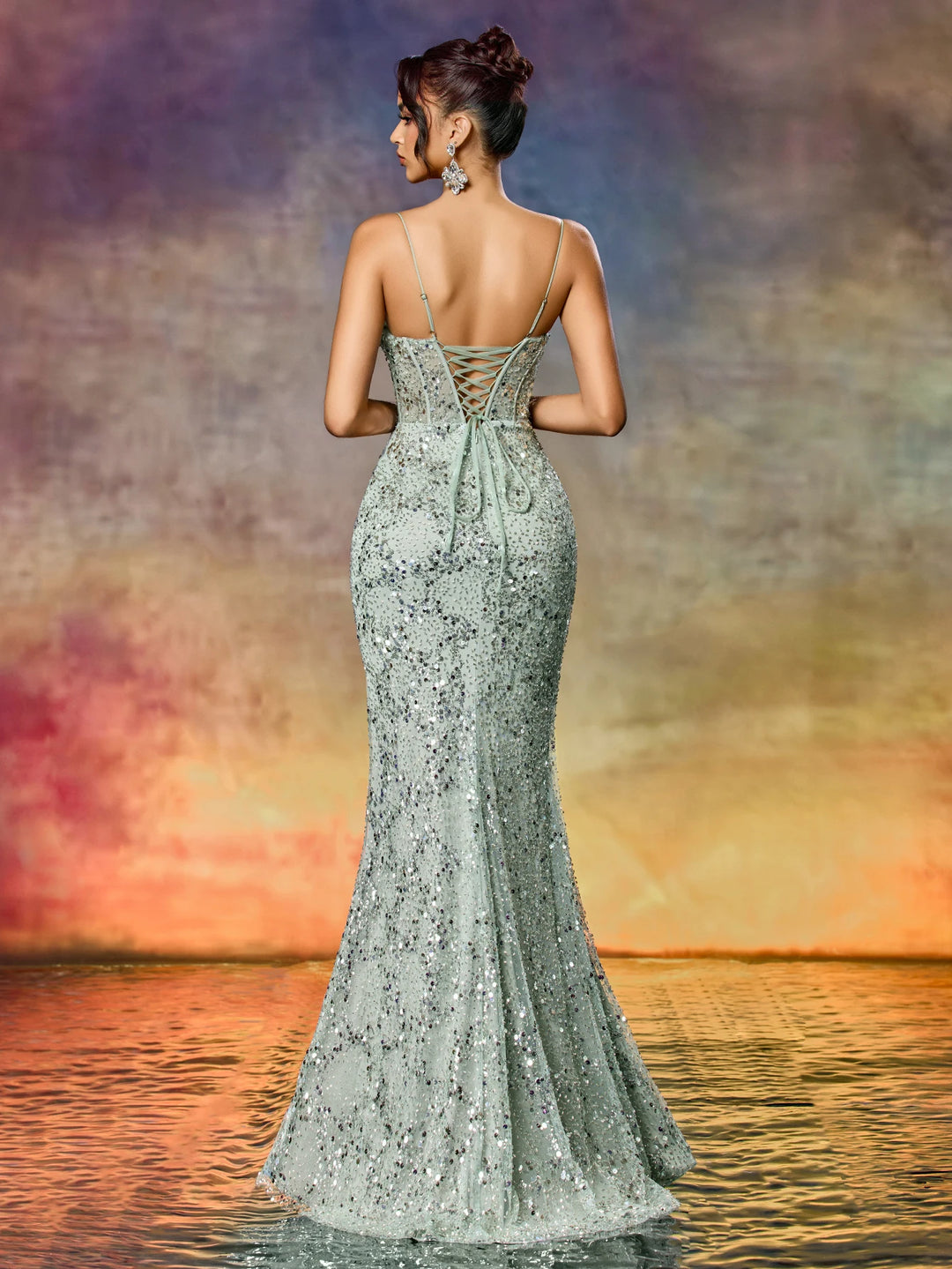 Glamorous Mint Green Sequins Prom Dress