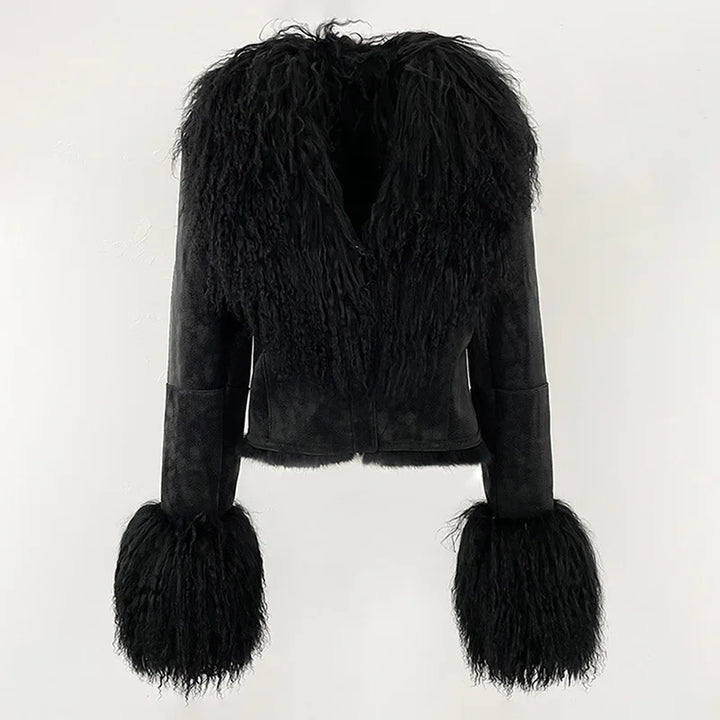 Genuine Mongolian Suede Wool Fur Coat