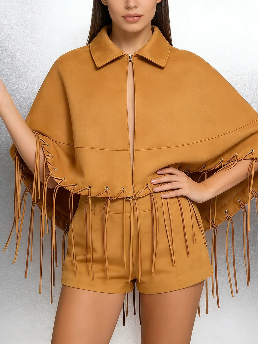 Vintage Spliced Tassel Loose Lapel Jacket