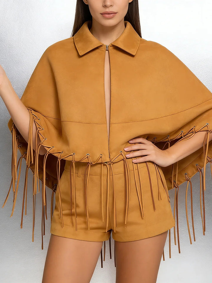 Vintage Spliced Tassel Loose Lapel Jacket