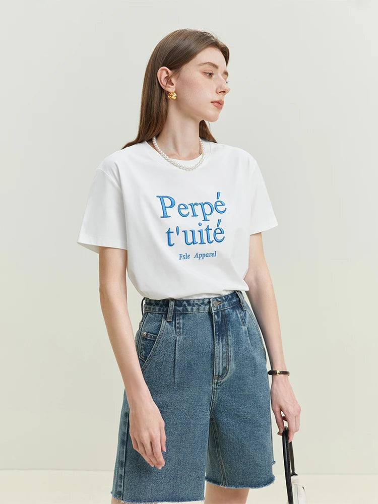 Embroidered Cool Letter Loose Fit T-Shirt