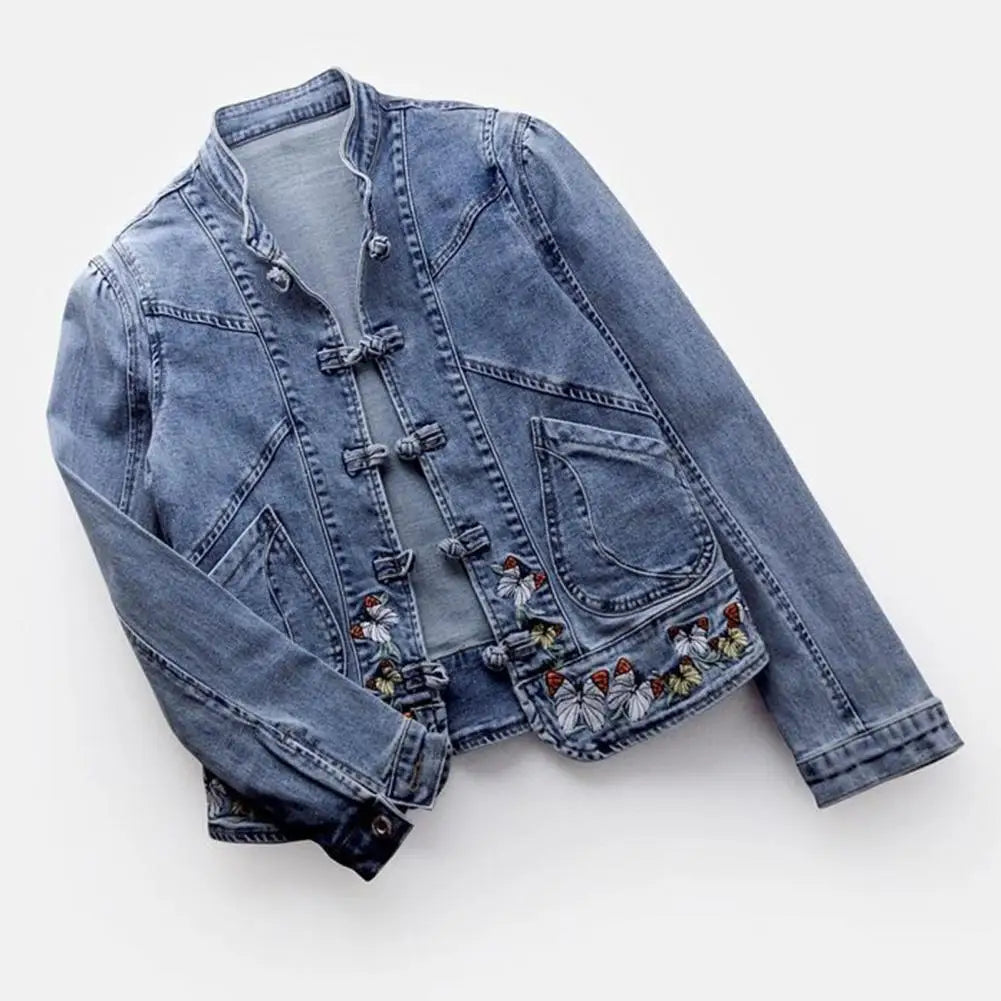 Refined Butterfly Embroidered Denim Jeans Jacket