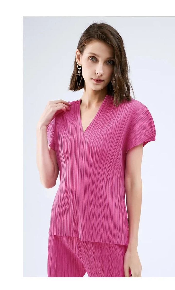 Small V-Neck Pleated Tops