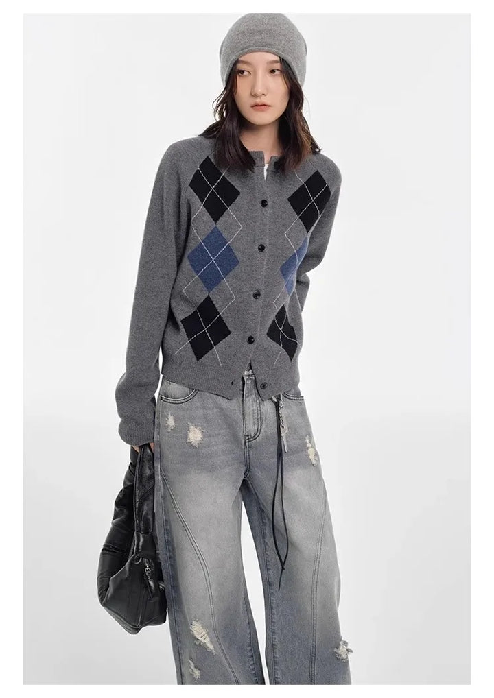 Sweet Diamond-shaped Pattern Cardigan