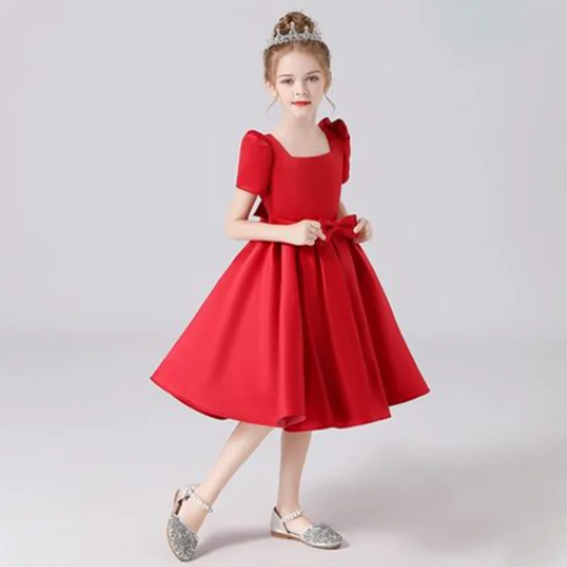 Elegant Square Collar Girl's Evening Dress