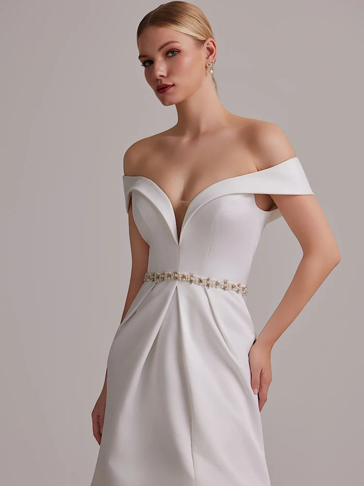 Luxurious Deep V-neck Women's Wedding Dress
