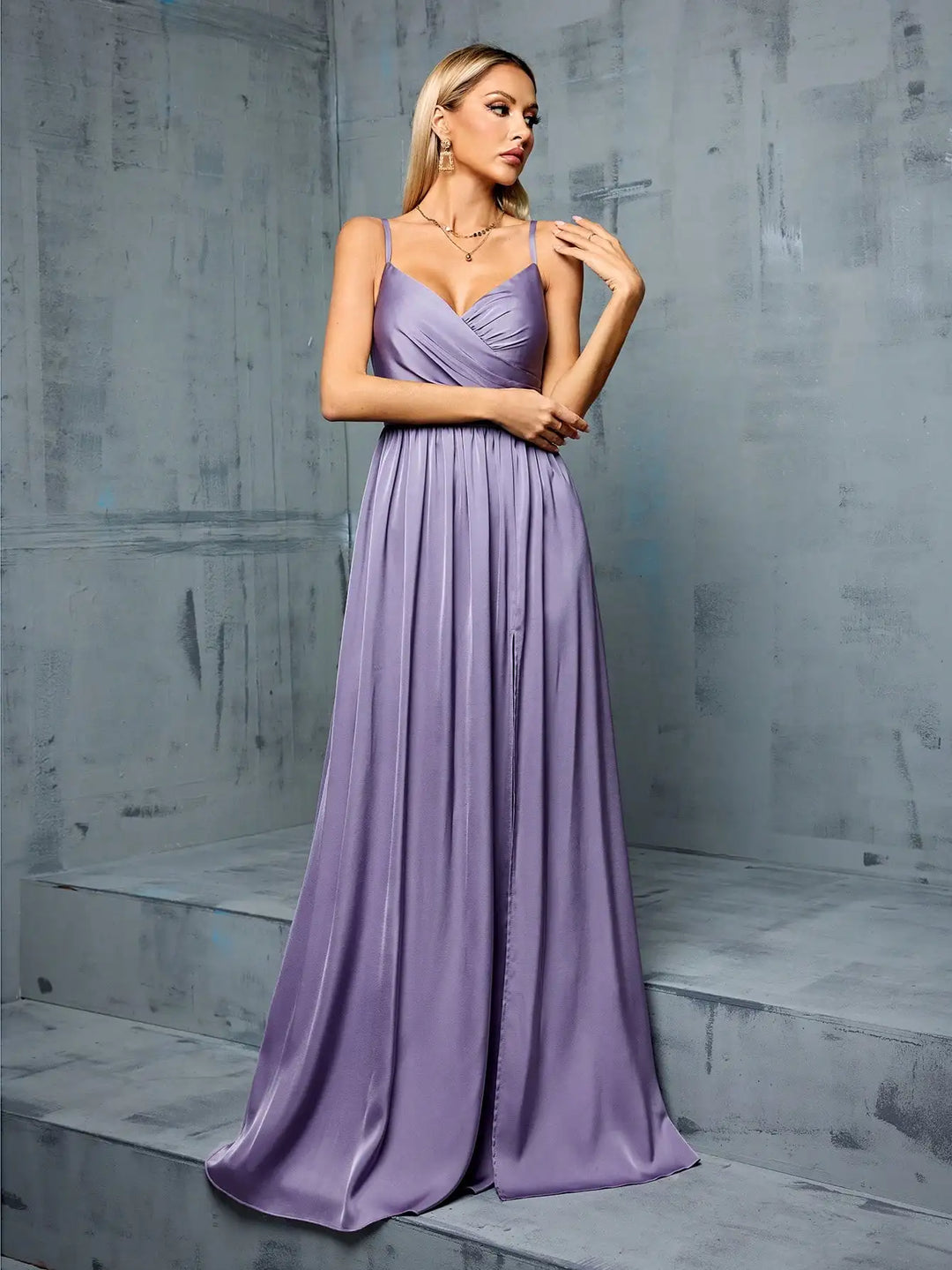 Irregular Pleated High Slit Gown