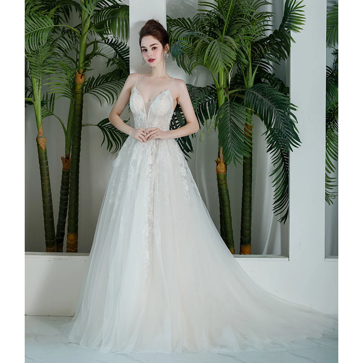 Effortlessly Lace Beaded Trends Weeding Gown