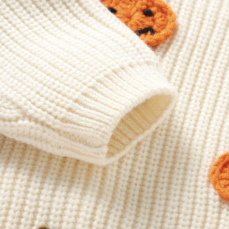 Cozy Orange Pumpkin Knitting Kid's Sweater